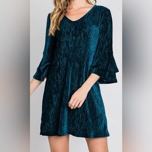 Jade by Jane Teal Velvet Bell Sleeve V-Neck Dress Y2K Whimsygoth Size XL